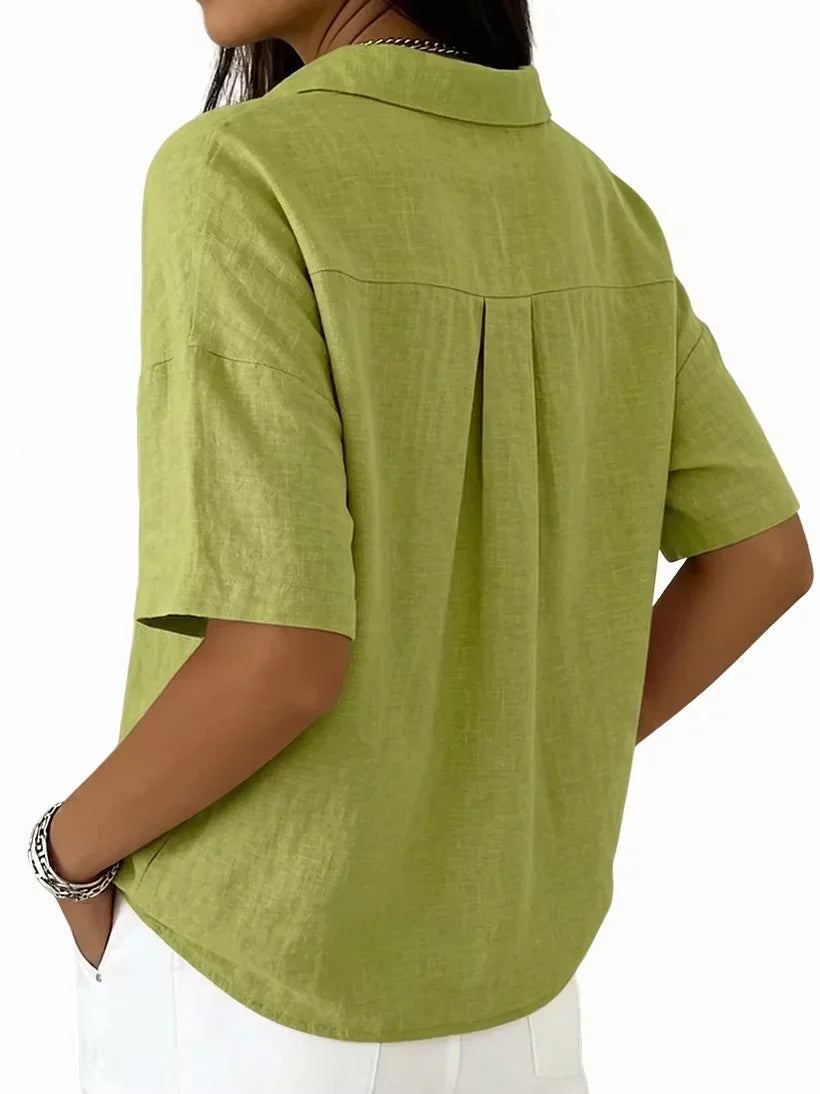 Women's Classic Linen Shirt Collar Short Sleeve Shirt T Shirts