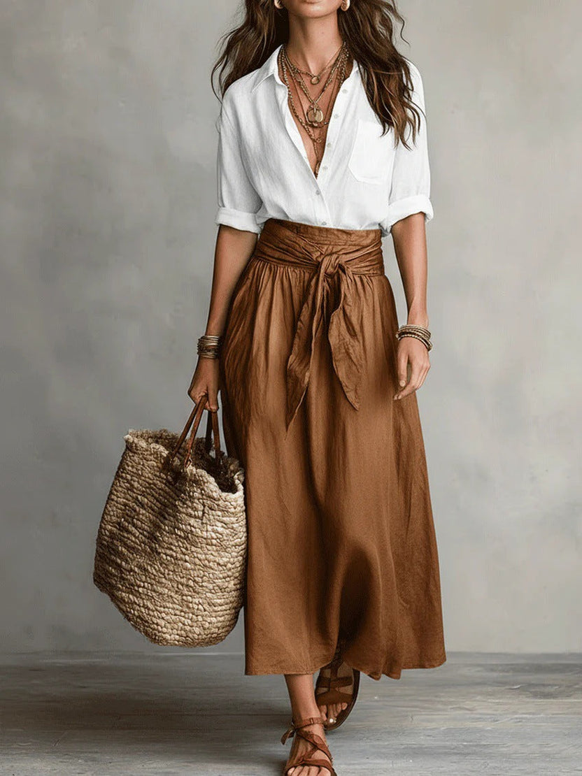 Olivia Two-Piece Shirt & Midi Skirt Set