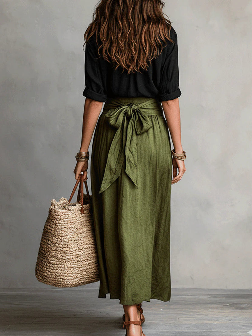 Olivia Two-Piece Shirt & Midi Skirt Set