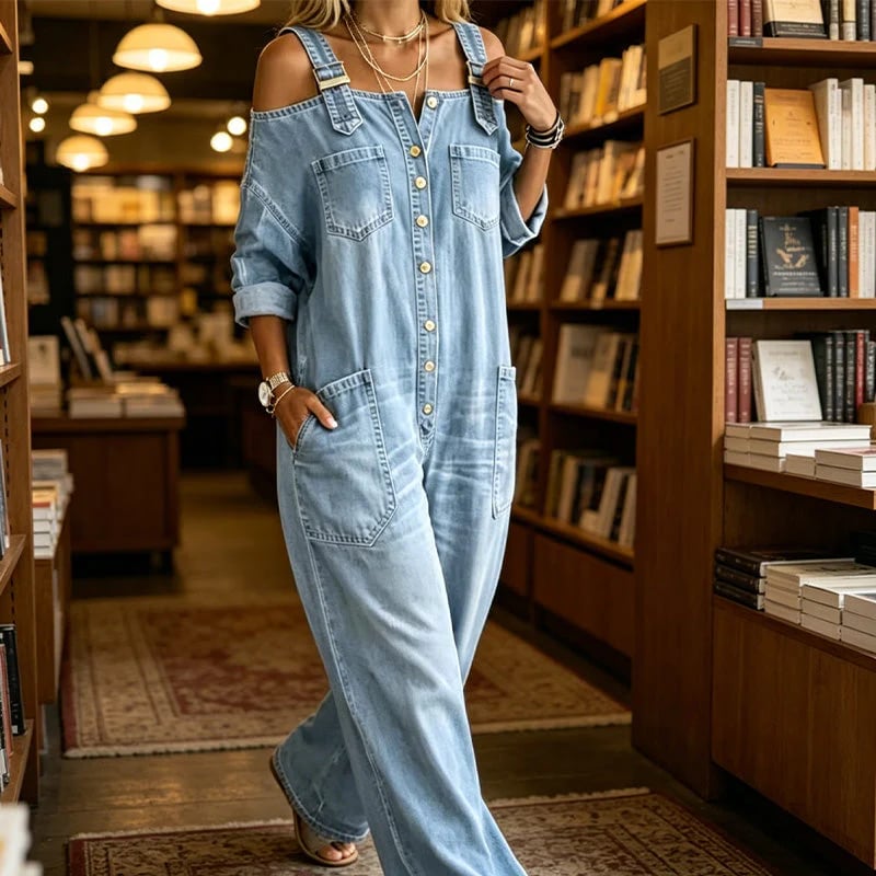 🎁New Arrivals🔥Limited-time offer-Loose Fit Wide-Leg Overall Jumpsuit with Pockets