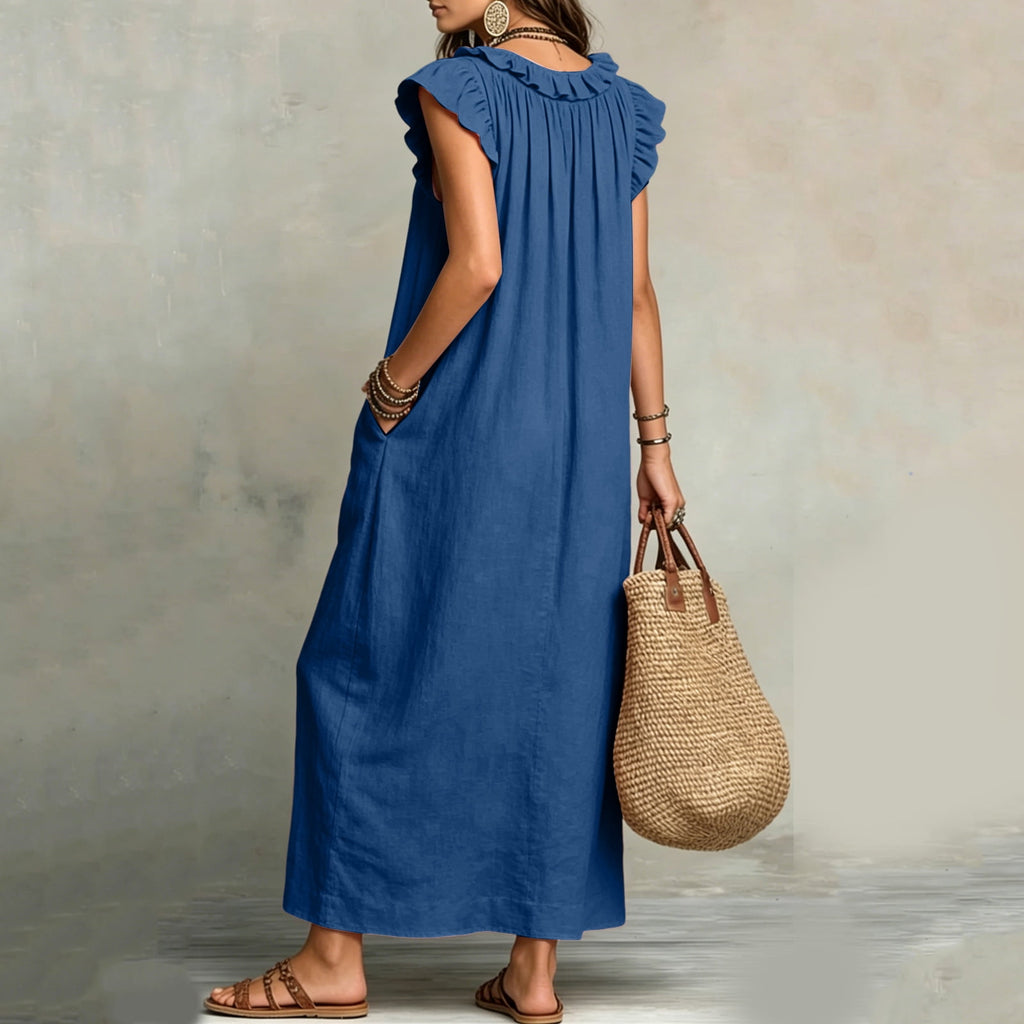 ✨⏰2026 Summer Solid Color Elegant Temperament Flying Sleeve Dress