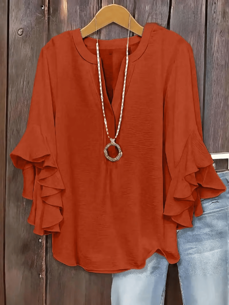 🎁New Arrivals🔥Plus Size Women's Ruffle Sleeve V-Neck Shirt