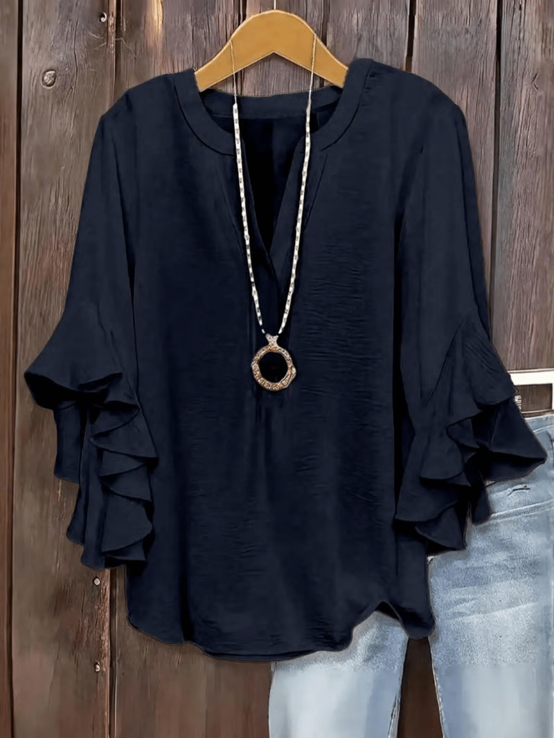 🎁New Arrivals🔥Plus Size Women's Ruffle Sleeve V-Neck Shirt