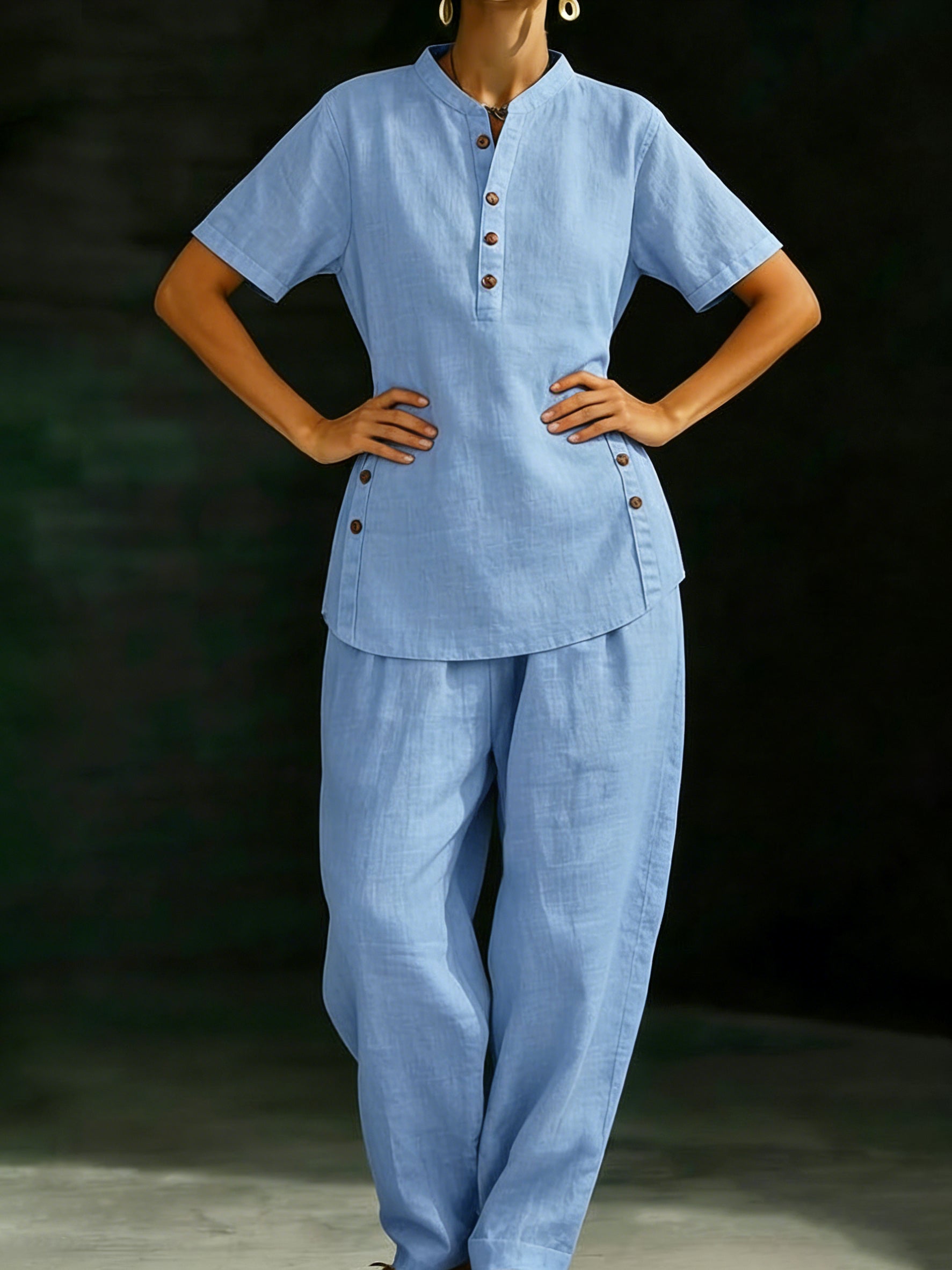 ✨✨LAST DAY SAVE 49% ⏰Cozy Casual Button Shirt And Wide-leg Pants Linen Two-piece Set