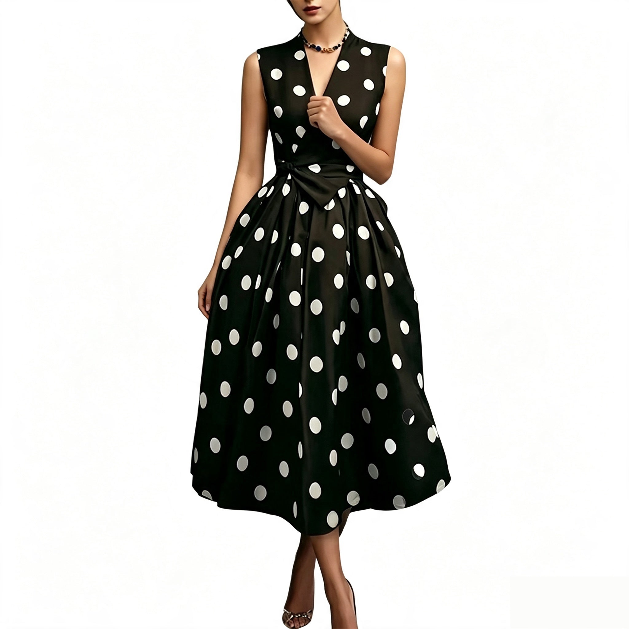 📢📢50% OFF !! ⏰Women's Polka Dot Sleeveless V-Neck Dress
