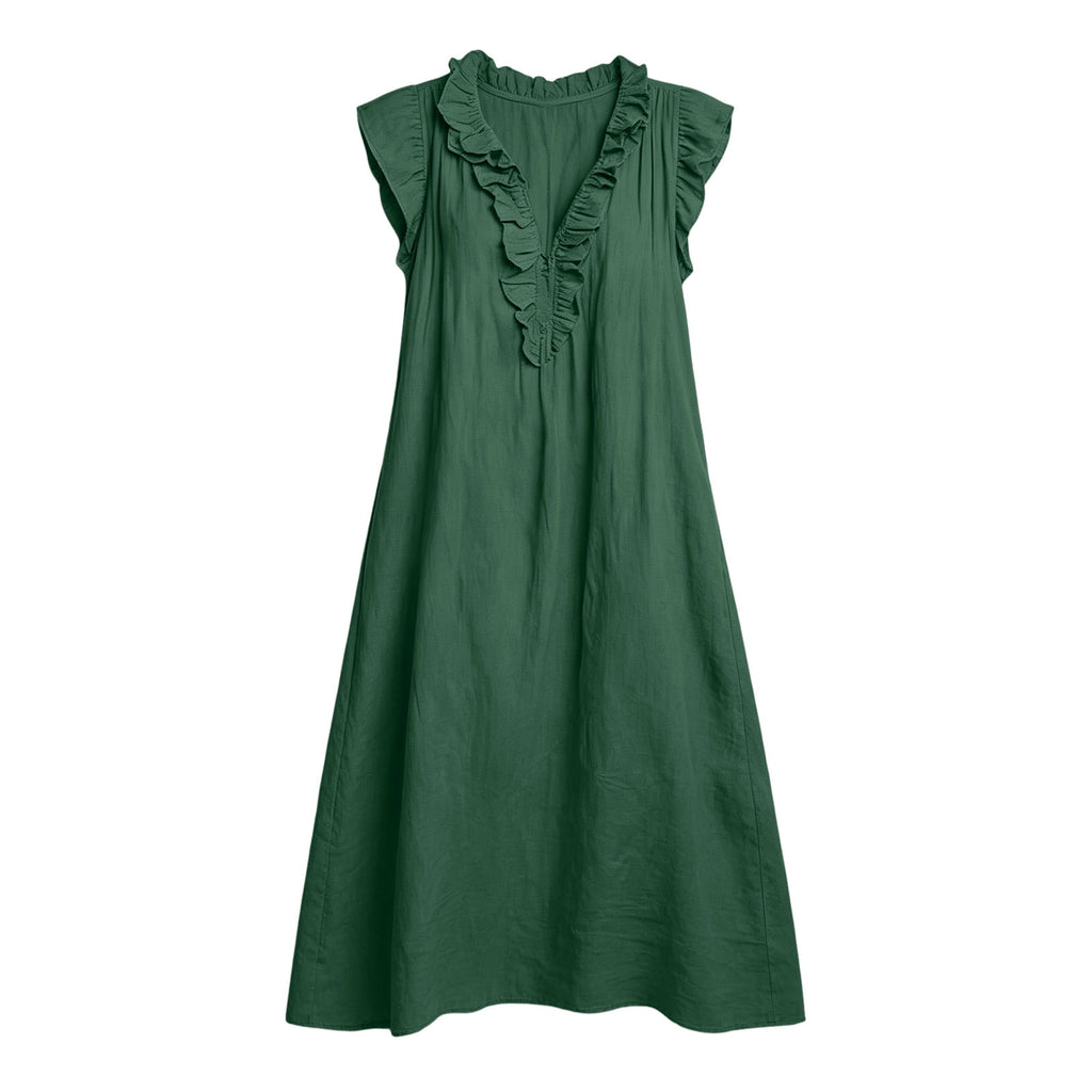 ✨⏰2026 Summer Solid Color Elegant Temperament Flying Sleeve Dress