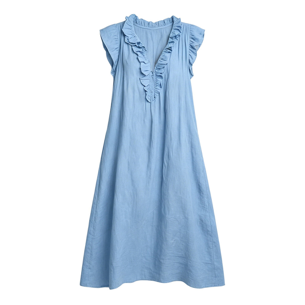 ✨⏰2026 Summer Solid Color Elegant Temperament Flying Sleeve Dress