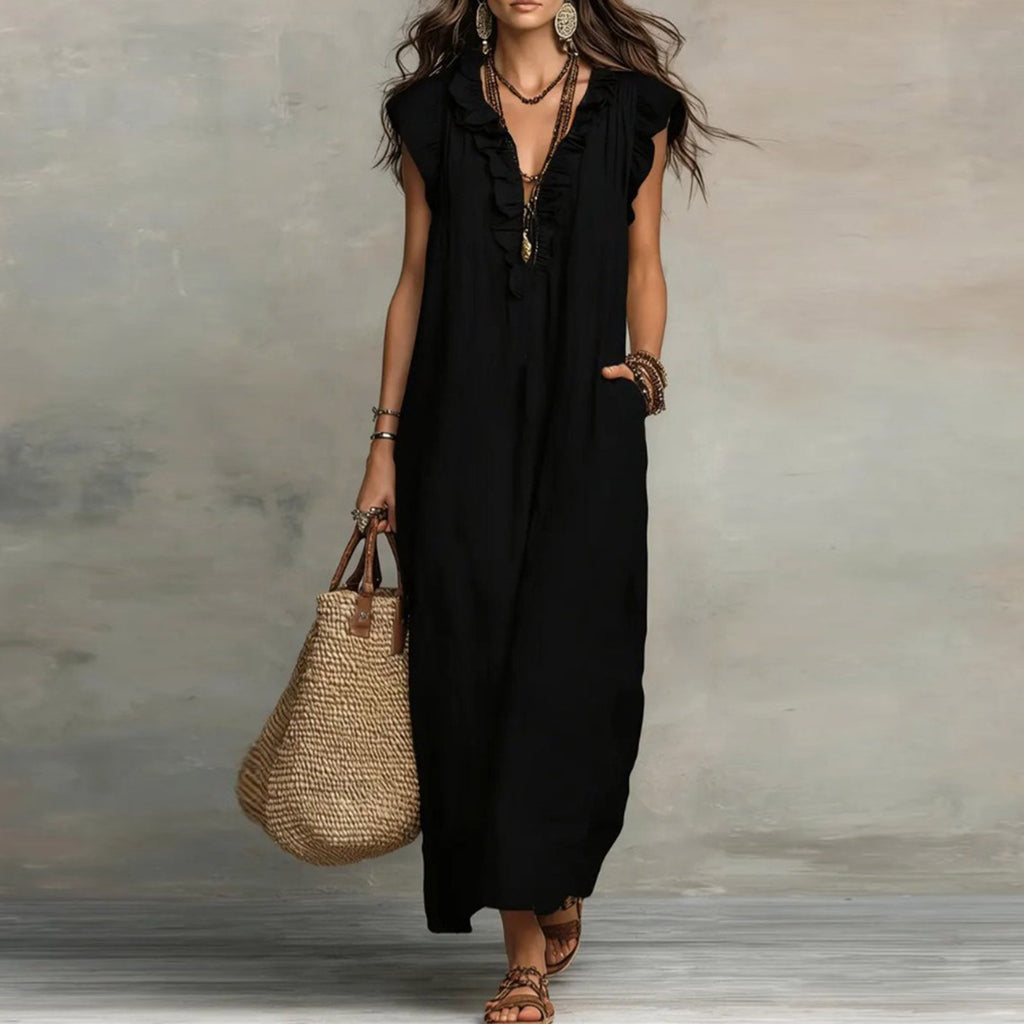 ✨⏰2026 Summer Solid Color Elegant Temperament Flying Sleeve Dress