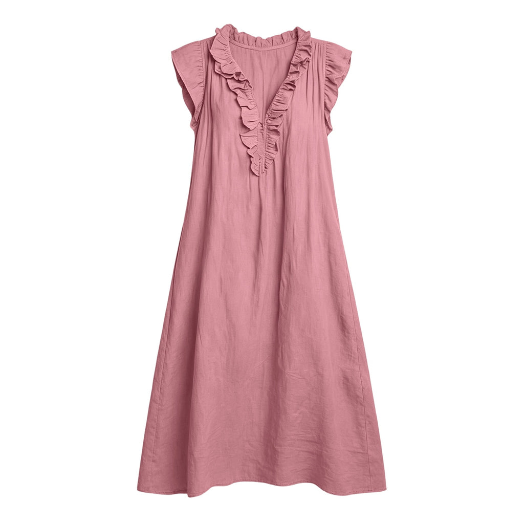 ✨⏰2026 Summer Solid Color Elegant Temperament Flying Sleeve Dress