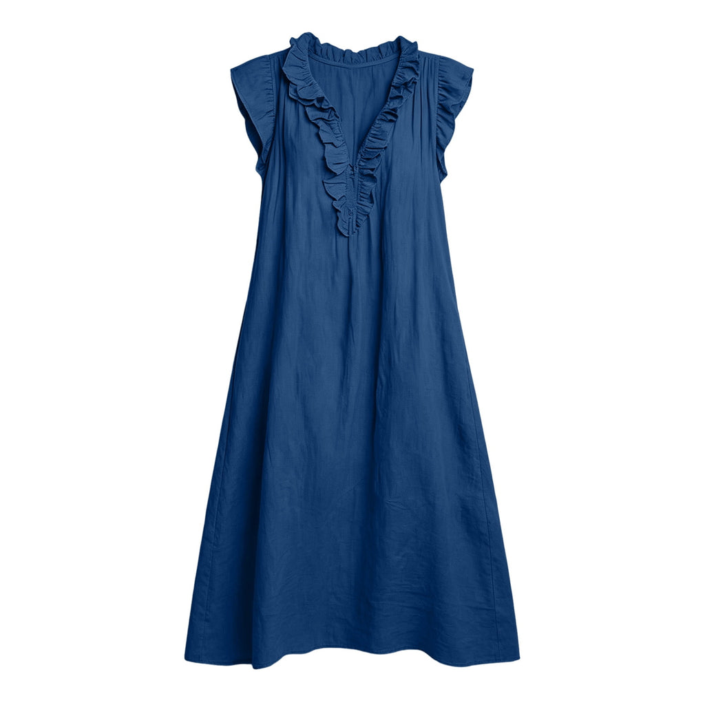 ✨⏰2026 Summer Solid Color Elegant Temperament Flying Sleeve Dress