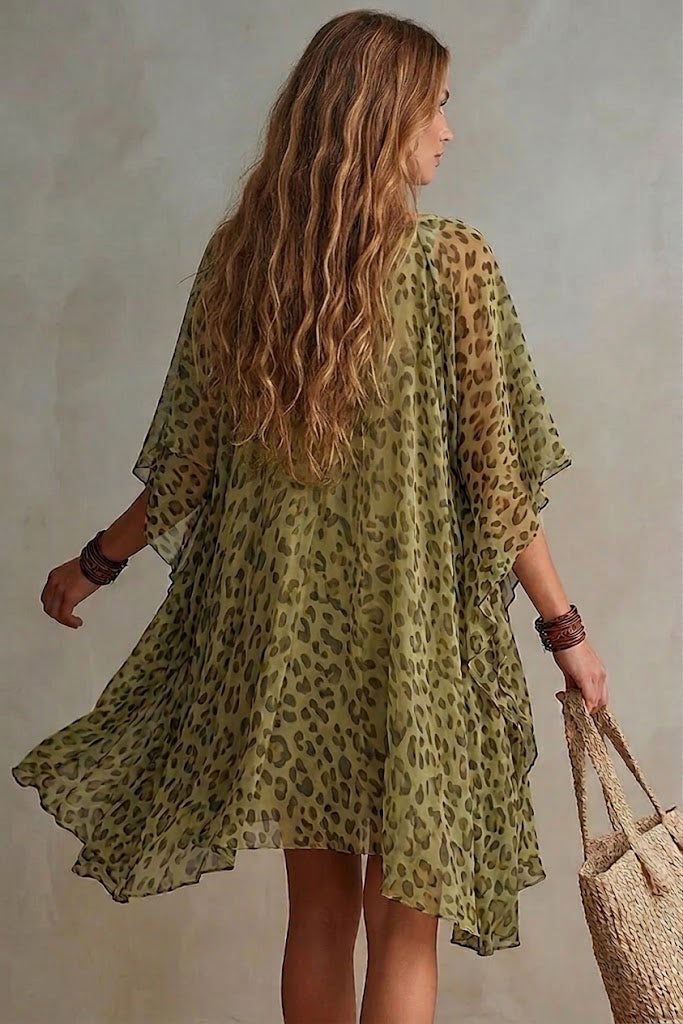 ✨⏰Loose-fitting, Flowy V-neck Leopard Print Chiffon Dress
