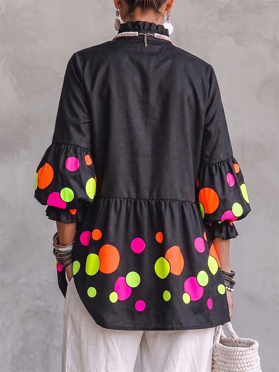 💛Artistic Neon Polka-Dot Linen Peplum Tunic