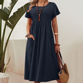 Women’s Pleated Dress with Short Sleeves and Pockets