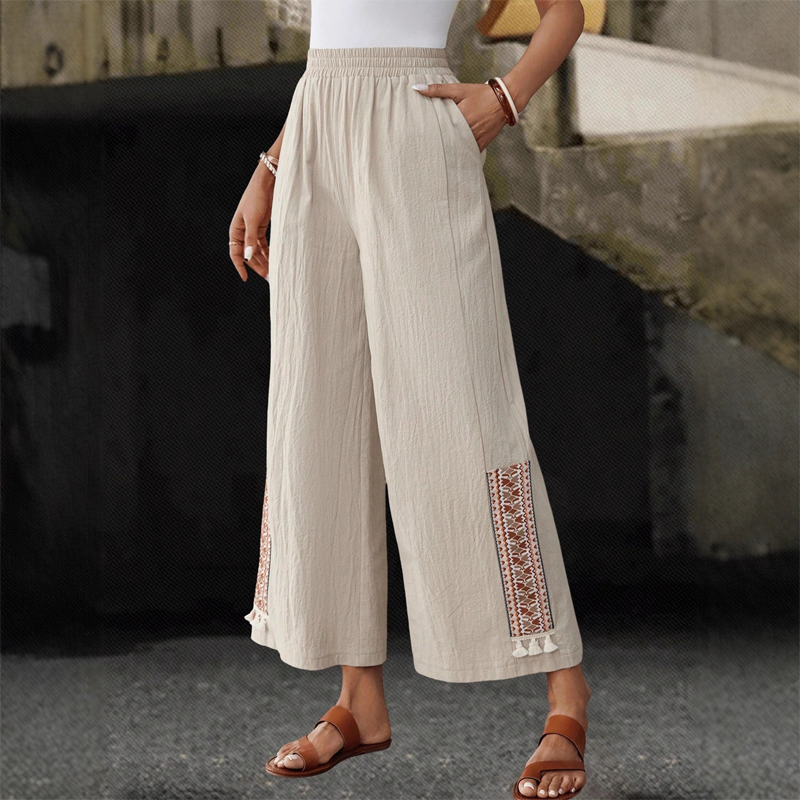 🎁New Arrivals🔥Women's Elastic Waist Wide-Leg Tassel Pants