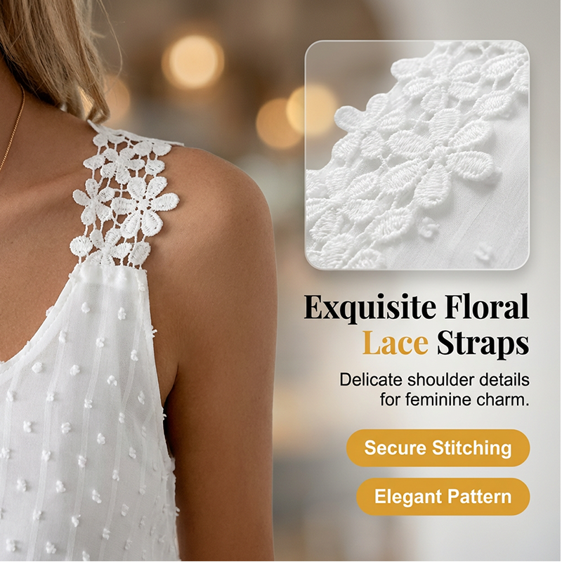 📢📢40% OFF !! ⏰Elegant Dot Lace Strap Tank Top