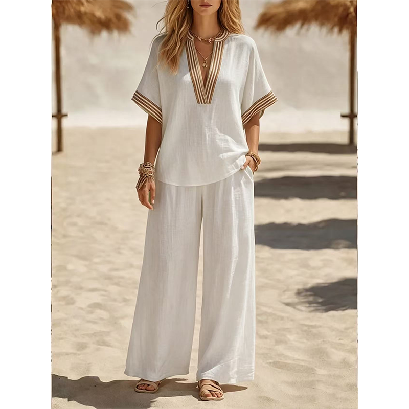 ⏳Limited-time 50% off⏰Women’s V-Neck Top and Wide Leg Pants Set👚👖