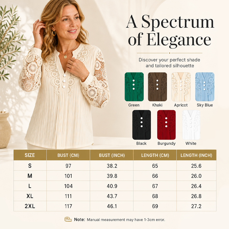 ⌛Limited-Time Offer-Women's Lace Patchwork V-Neck Long Sleeve Top