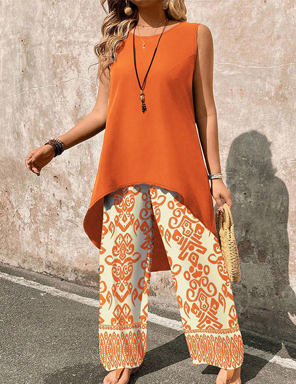 Women’s Casual Sleeveless Top & Wide-Leg Pants Set