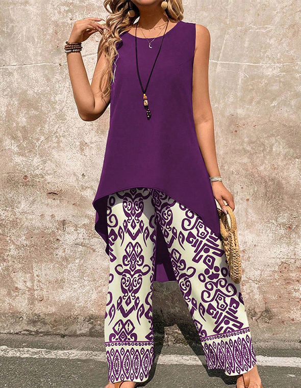 Women’s Casual Sleeveless Top & Wide-Leg Pants Set