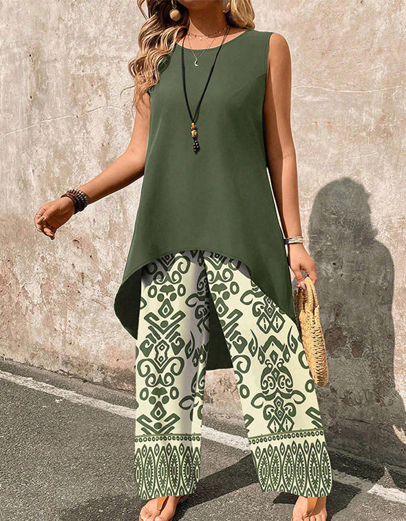 Women’s Casual Sleeveless Top & Wide-Leg Pants Set
