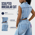 🎉 LIMITED TIME 50% OFF! 🧥 Women Sleeveless High Slit Denim Vest Dress – Patchwork Longline Jean Waistcoat ✨
