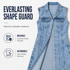 🎉 LIMITED TIME 50% OFF! 🧥 Women Sleeveless High Slit Denim Vest Dress – Patchwork Longline Jean Waistcoat ✨