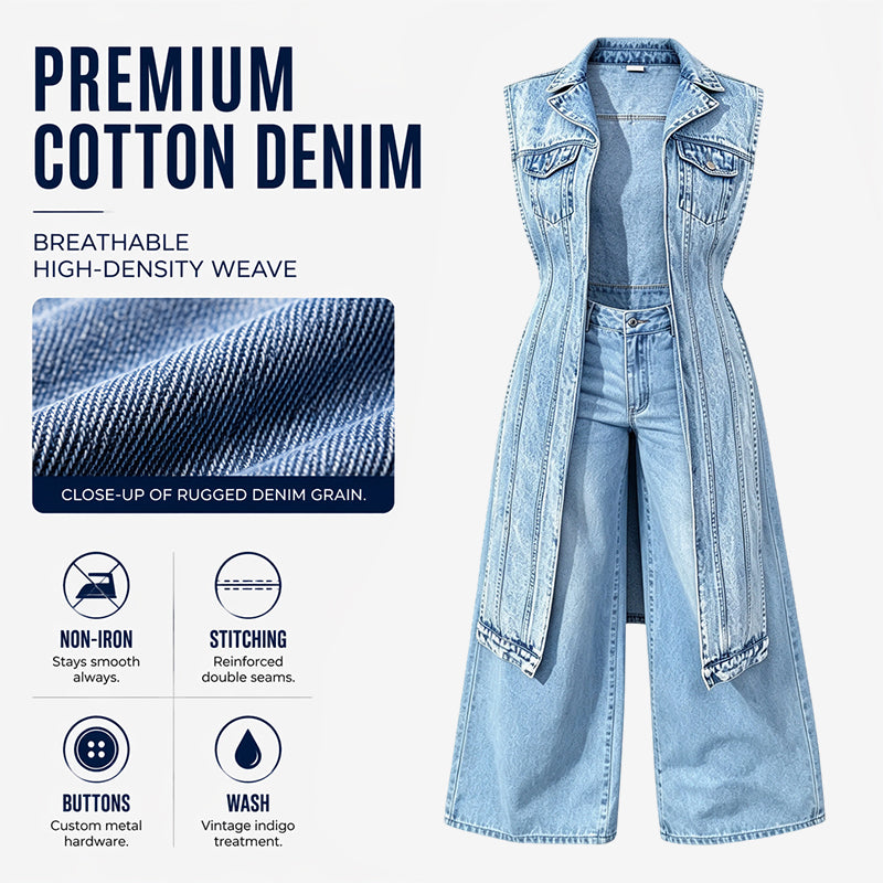 🎉 LIMITED TIME 50% OFF! 🧥 Women Sleeveless High Slit Denim Vest Dress – Patchwork Longline Jean Waistcoat ✨
