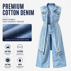 🎉 LIMITED TIME 50% OFF! 🧥 Women Sleeveless High Slit Denim Vest Dress – Patchwork Longline Jean Waistcoat ✨
