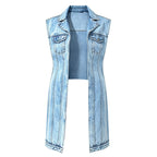 🎉 LIMITED TIME 50% OFF! 🧥 Women Sleeveless High Slit Denim Vest Dress – Patchwork Longline Jean Waistcoat ✨
